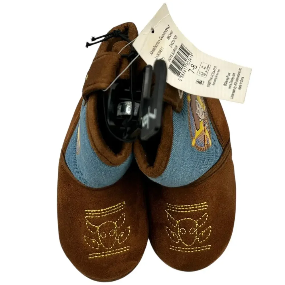 Disney Pixar Boy's Brown Toy Story Woody Cowboy‎ Nonslip Boot Slippers Size 7-8